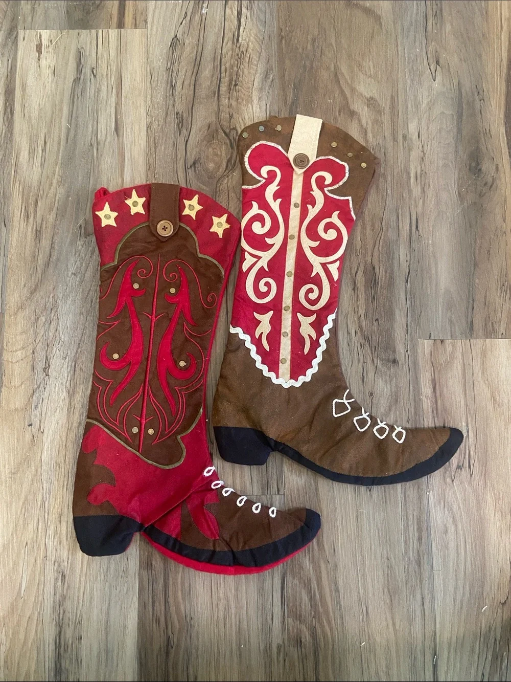 Handmade set of 2 felt cowboy boot Christmas stockings western cowboy holiday
